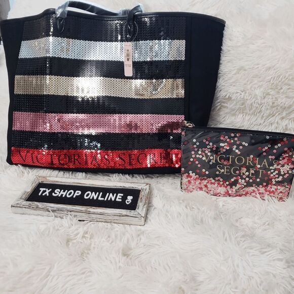 Victoria's Secret Handbags - Victoria's Secret sequin tote & cosmetic bag Set